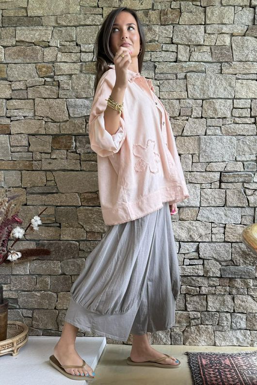 Hippie Shake Linen Blend Shirt Jacket Washed Peachy Nude